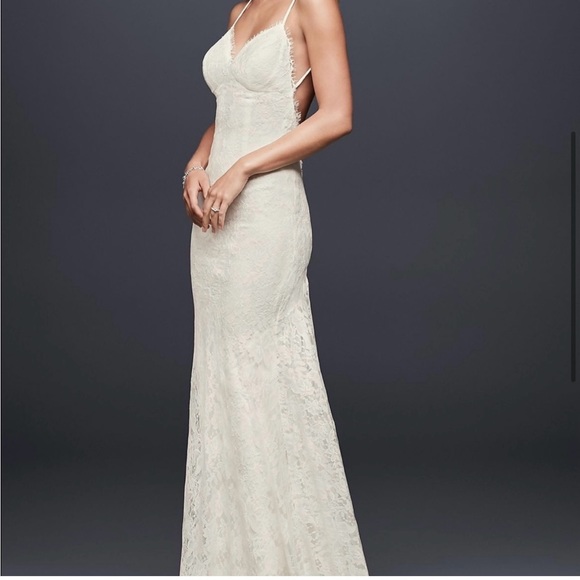 David’s Bridal Backless Lace Wedding Dress Boho Ivory - Picture 4 of 7